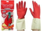 Перчатки латексные СВЕРХПРОЧНЫЕ белый/красный, XL (Только упаковками, в уп.12 шт) (Сок) (131752)