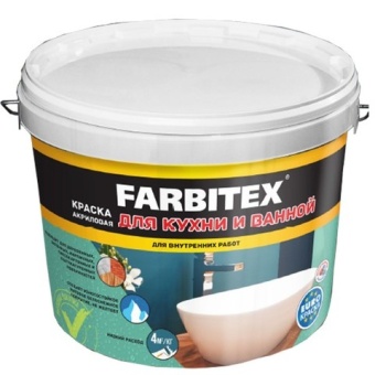 Краска акриловая для кухни и ванной (3 кг) FARBITEX (4300007078)